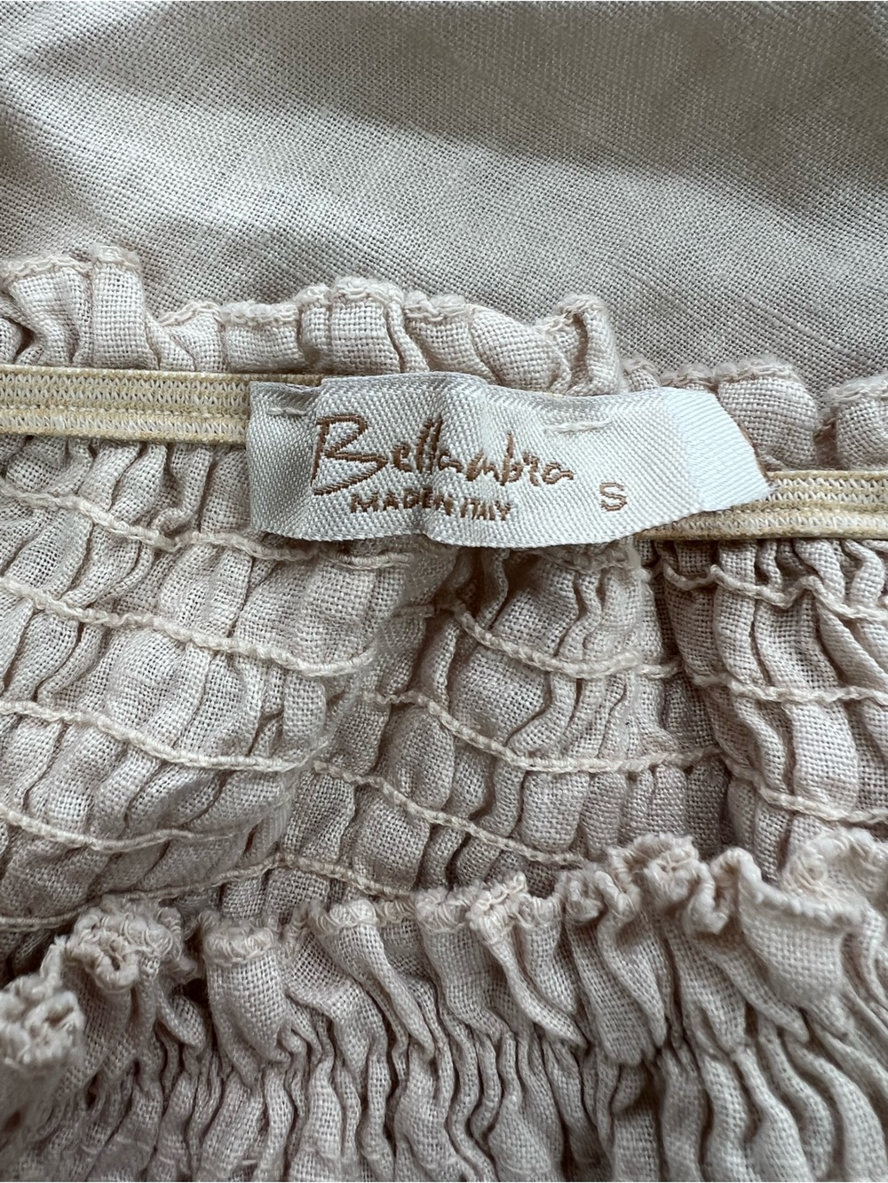 Bellambra Italian Linen Smocked Puff Sleeve Boho Dress Natural Beige size Small - Picture 6 of 9